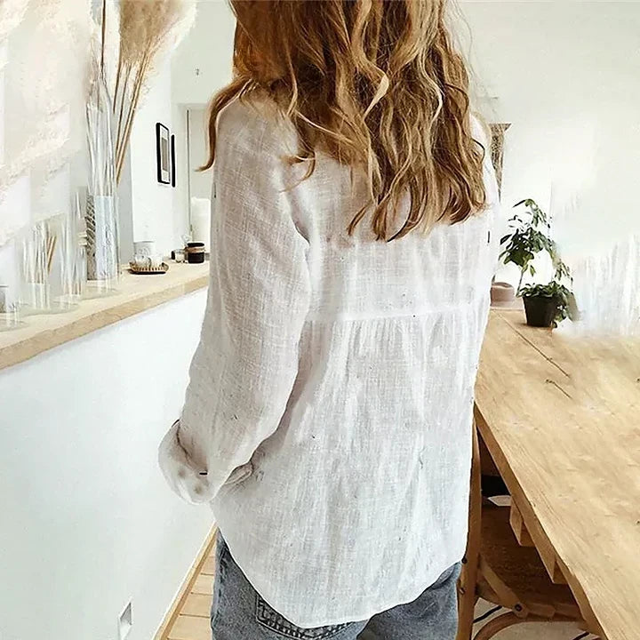 Camisa Feminina de Linho e Algodão com Botões