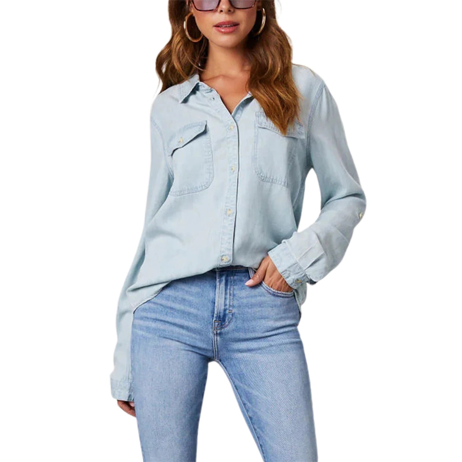 Camisa Jeans Feminina Casual Manga Longa