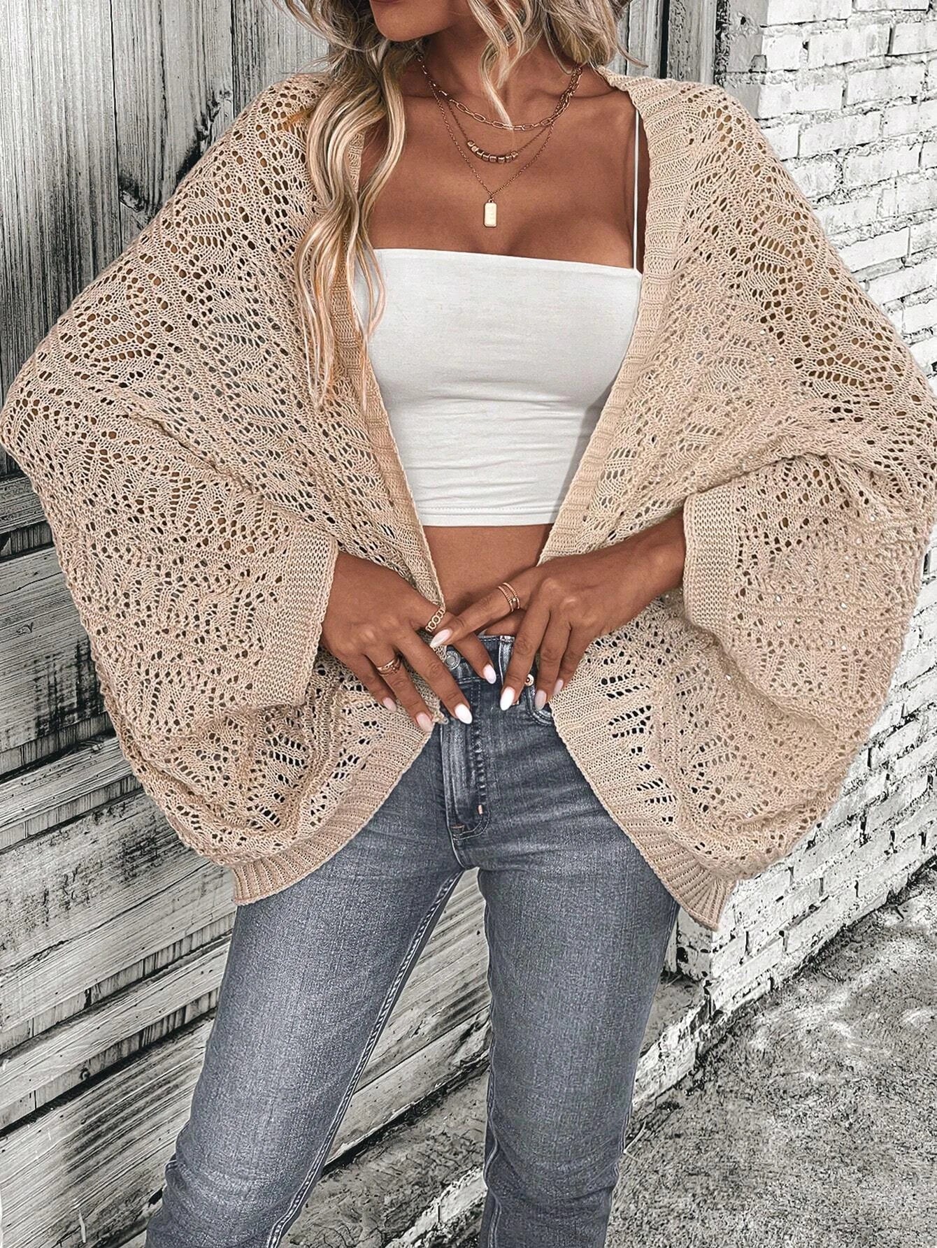 Cardigan Feminino Elegante de Malha Ponto Aberto