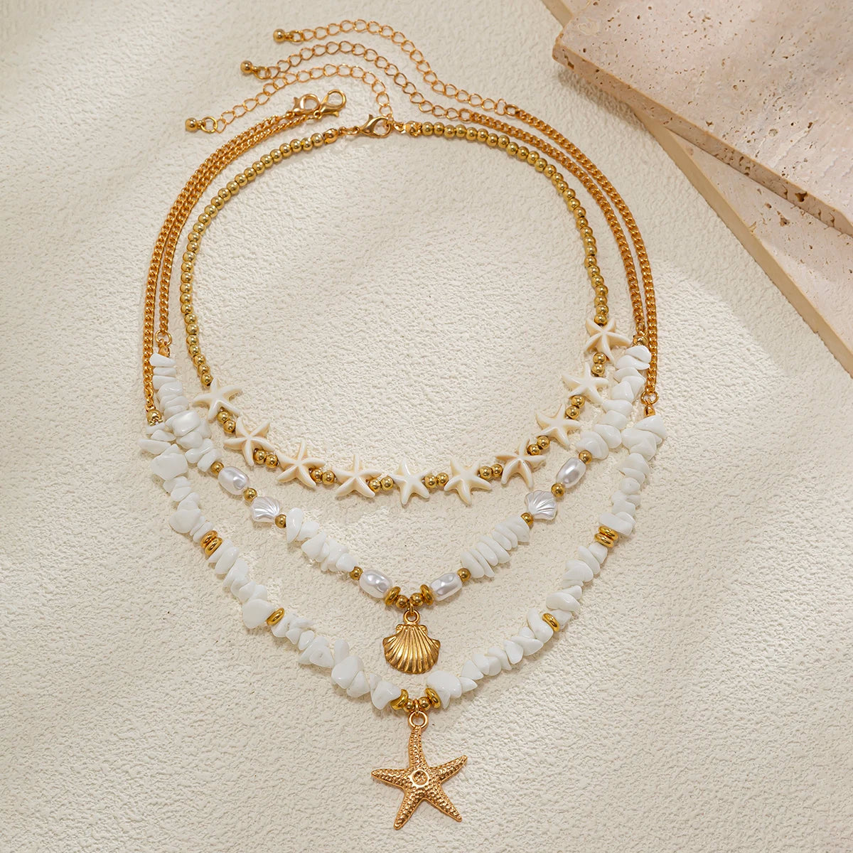 Colar Boho Estrela do Mar e Concha 3 Peças