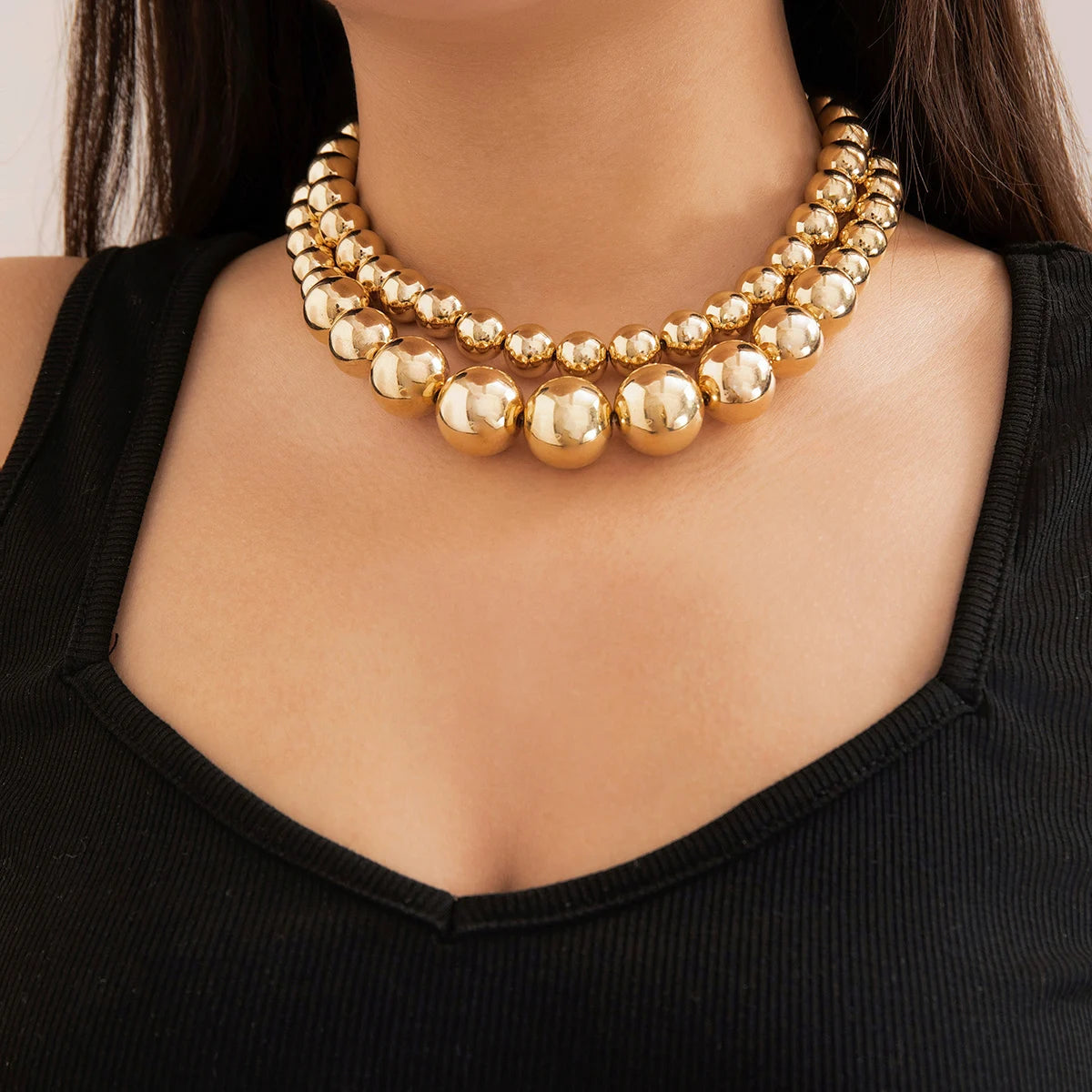 Colar Choker Dupla Bolas Dourada