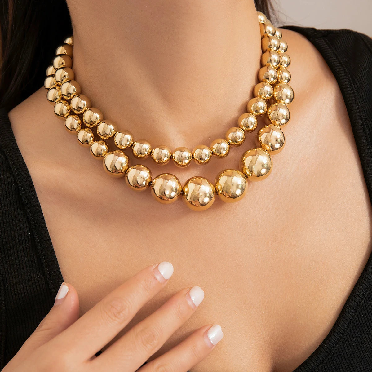 Colar Choker Dupla Bolas Dourada