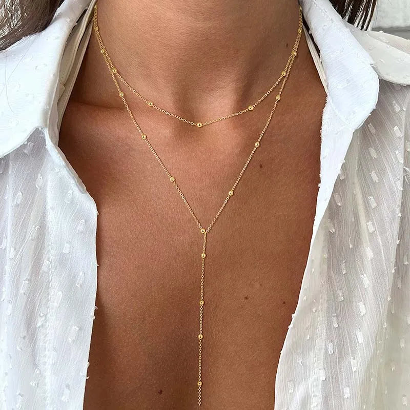 Colar Dourado com Bolas Camada Dupla Longo 1