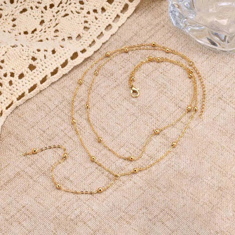 Colar Dourado com Bolas Camada Dupla Longo 3