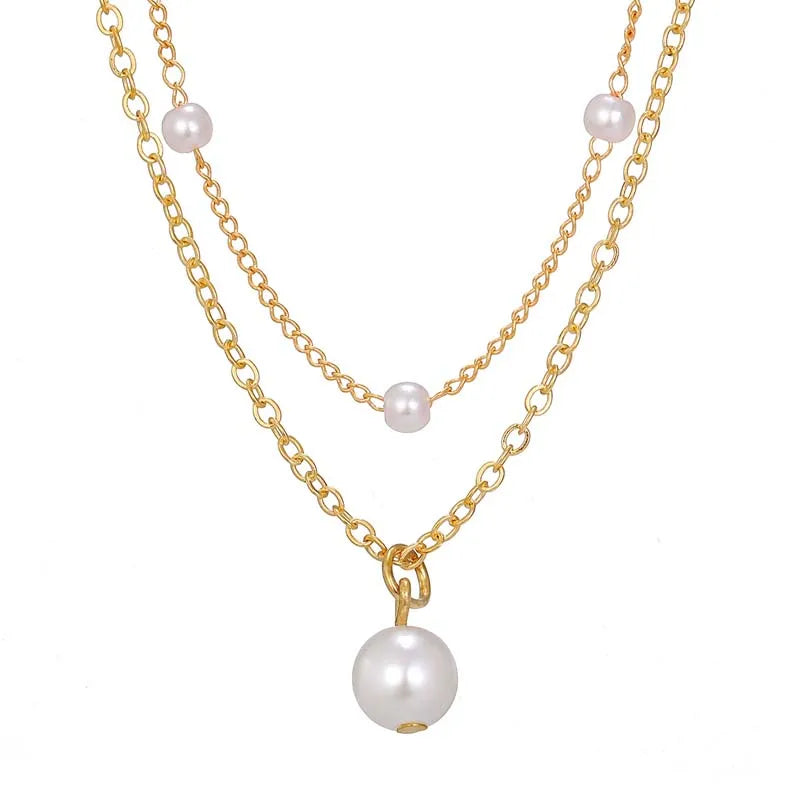 Colar Duplo Dourado Detalhe em Perola 4
