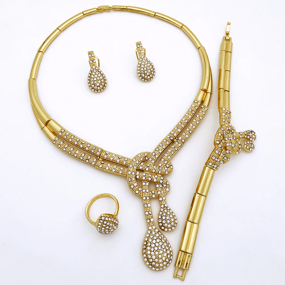 Colar Kit 4 Peças Folheado a Ouro 18K com Zircônia