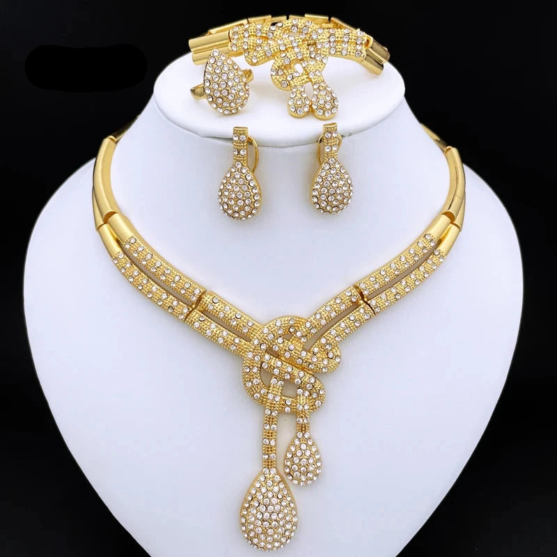 Colar Kit 4 Peças Folheado a Ouro 18K com Zircônia 1