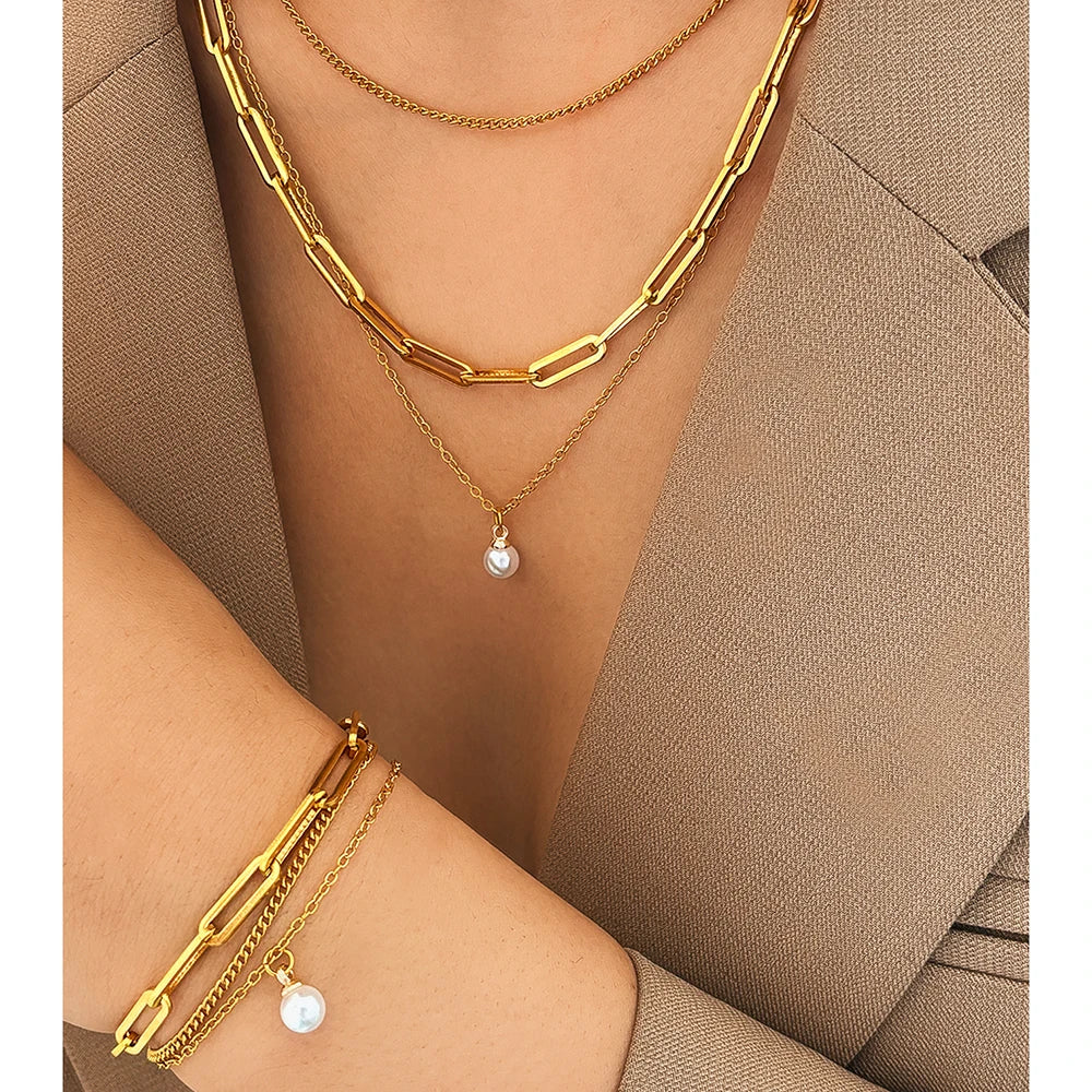 Colar e Pulseira 3 Voltas Detalhe em Perola 1