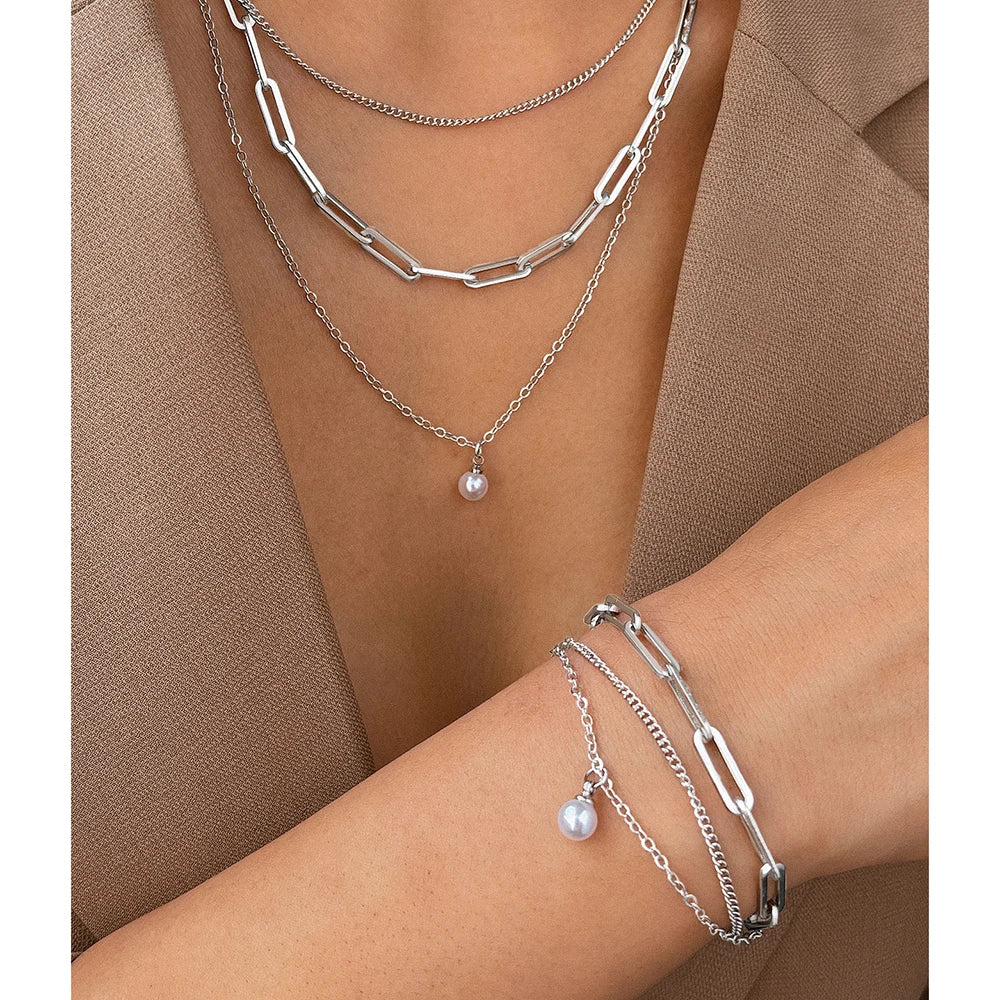Colar e Pulseira 3 Voltas Detalhe em Perola 2