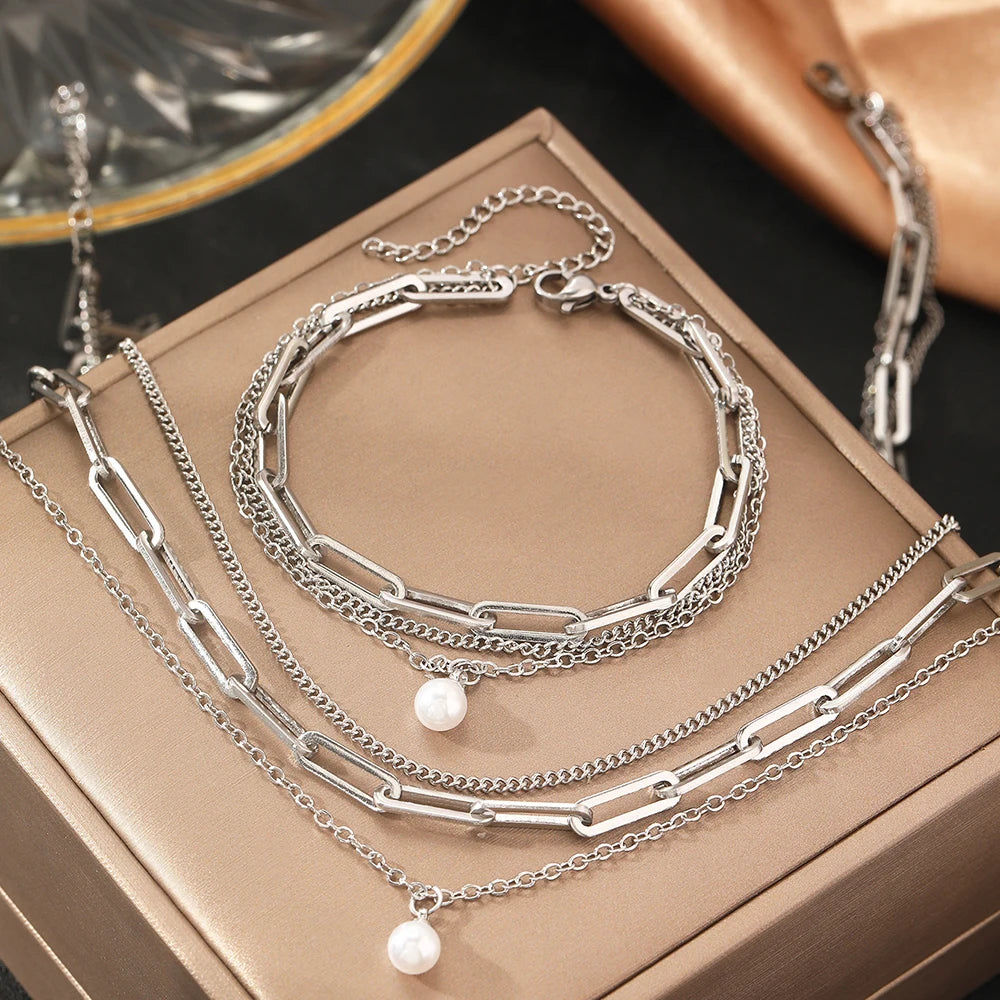 Colar e Pulseira 3 Voltas Detalhe em Perola 3
