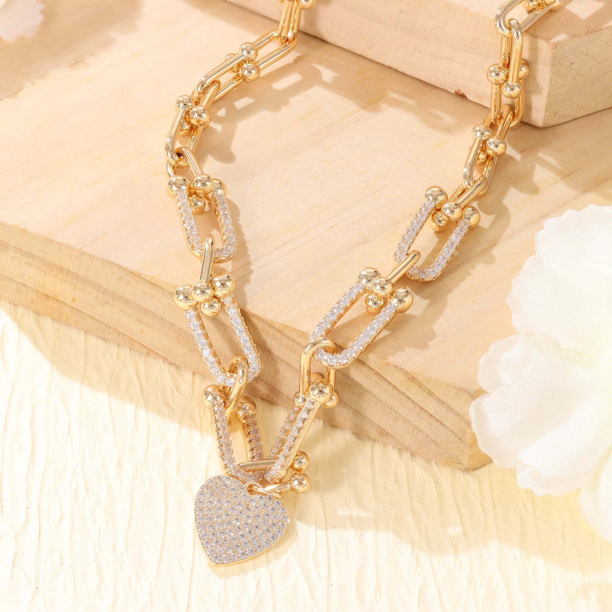 Colar e Pulseira Coração Banhados a Ouro