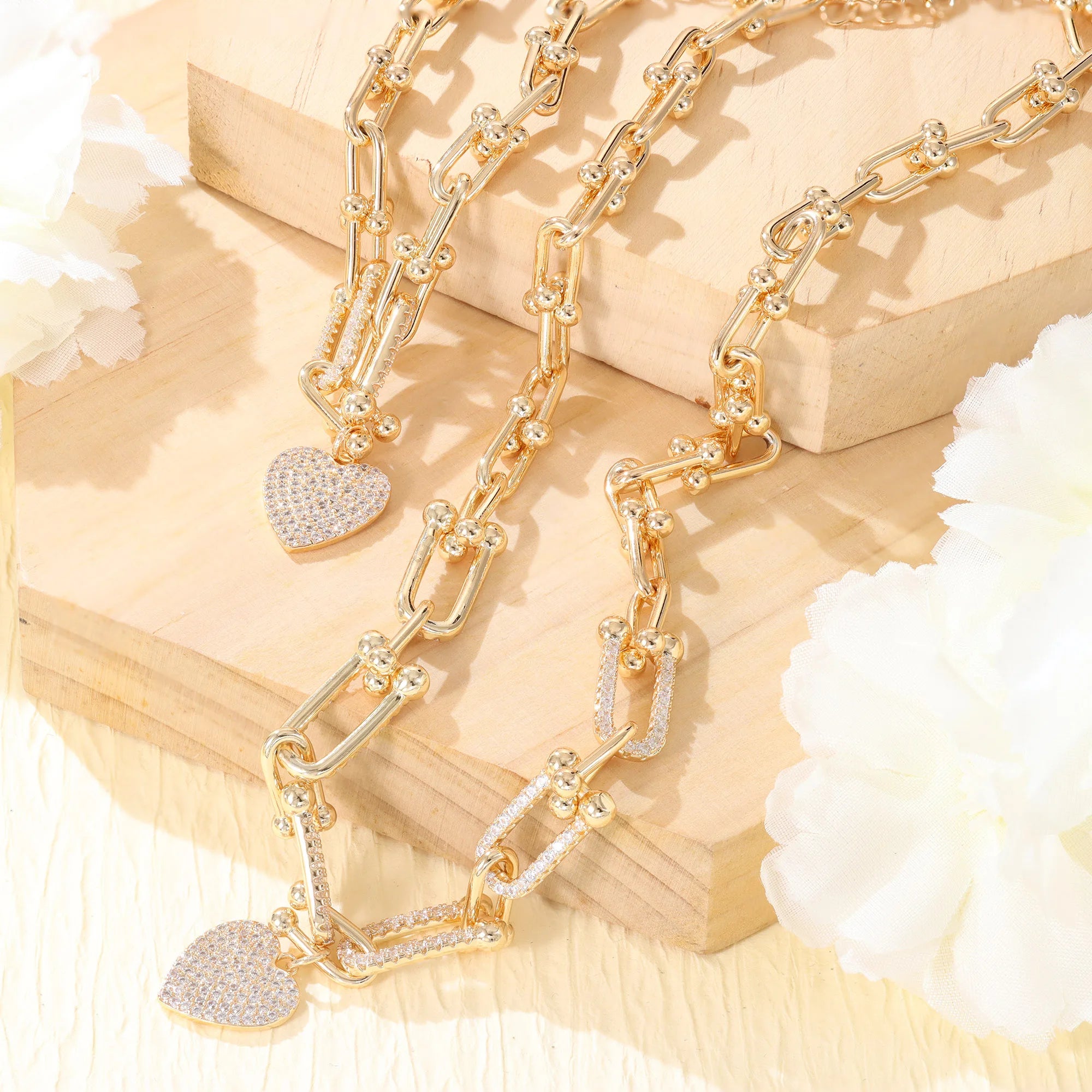 Colar e Pulseira Coração Banhados a Ouro
