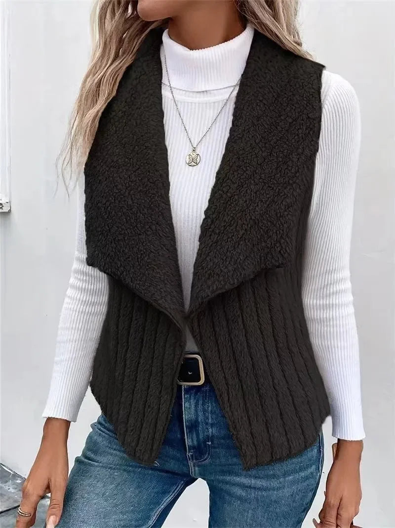 Colete Feminino de Lã Mousse com Gola V