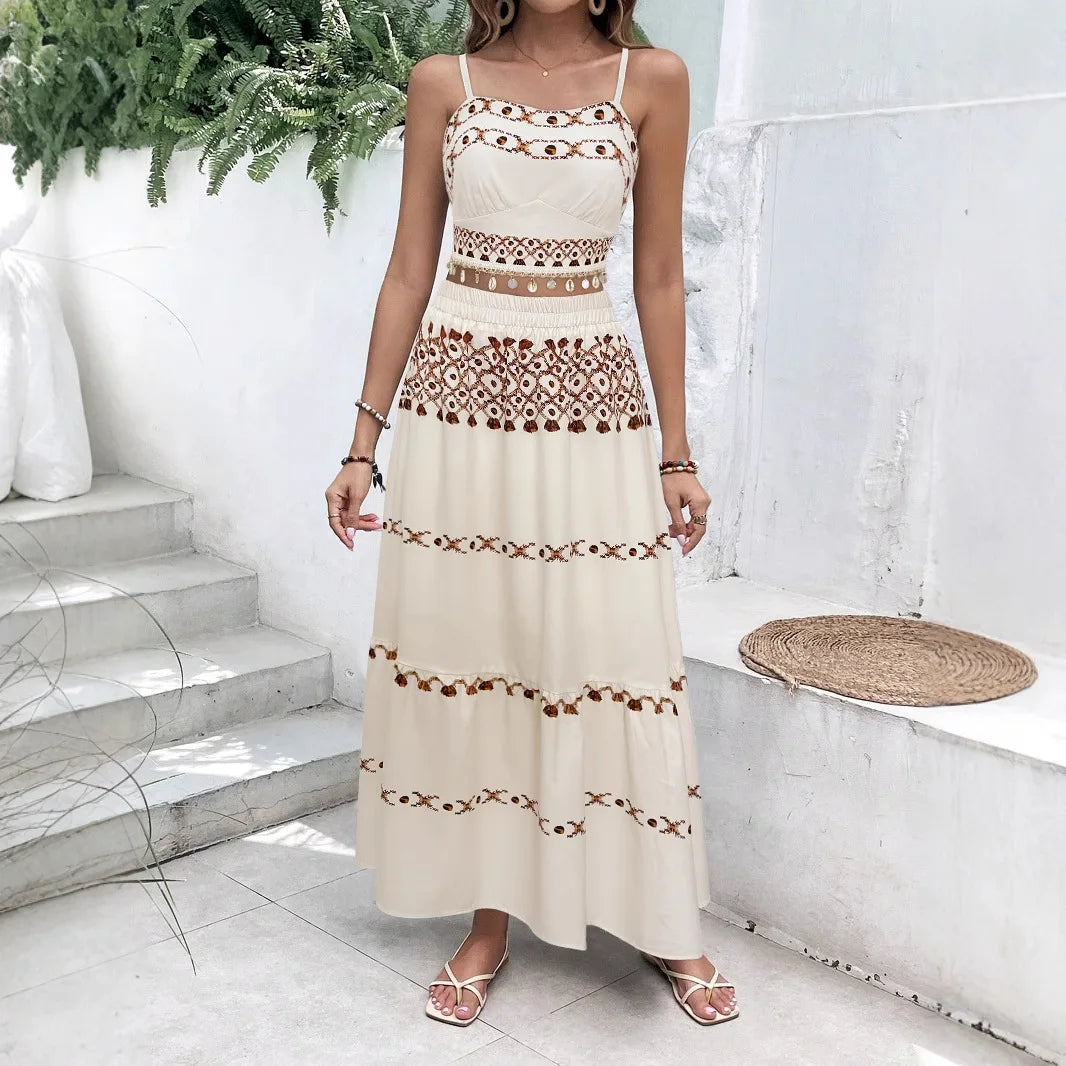 Conjunto Boho com Toper sem Mangas e Saia Alta