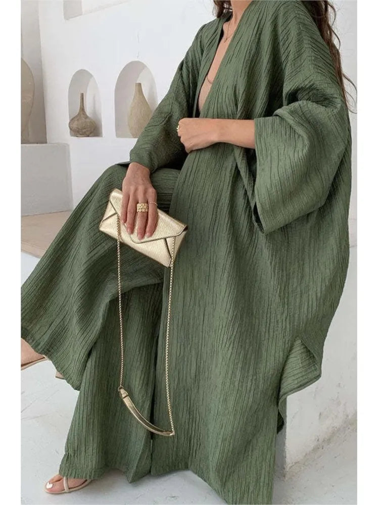 Conjunto Cardigã Longo e Calça Pantalona