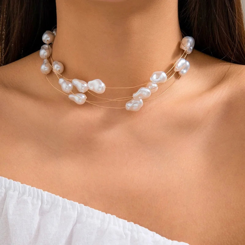 Conjunto Colar e Pulseira Barroco com Pérolas