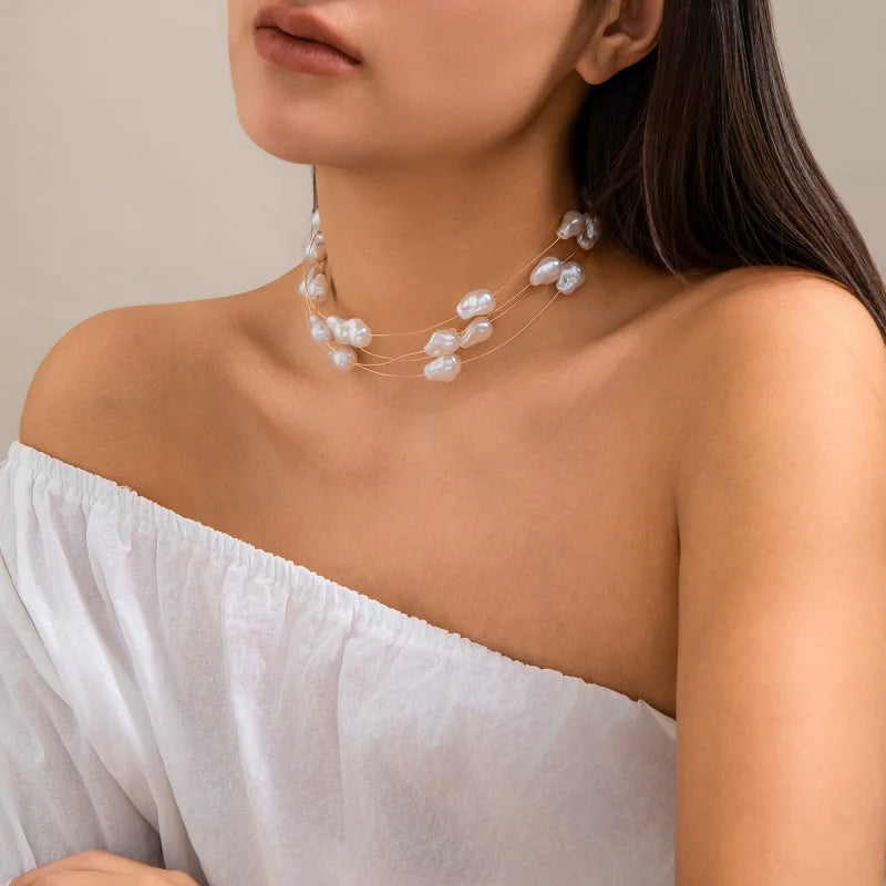 Conjunto Colar e Pulseira Barroco com Pérolas