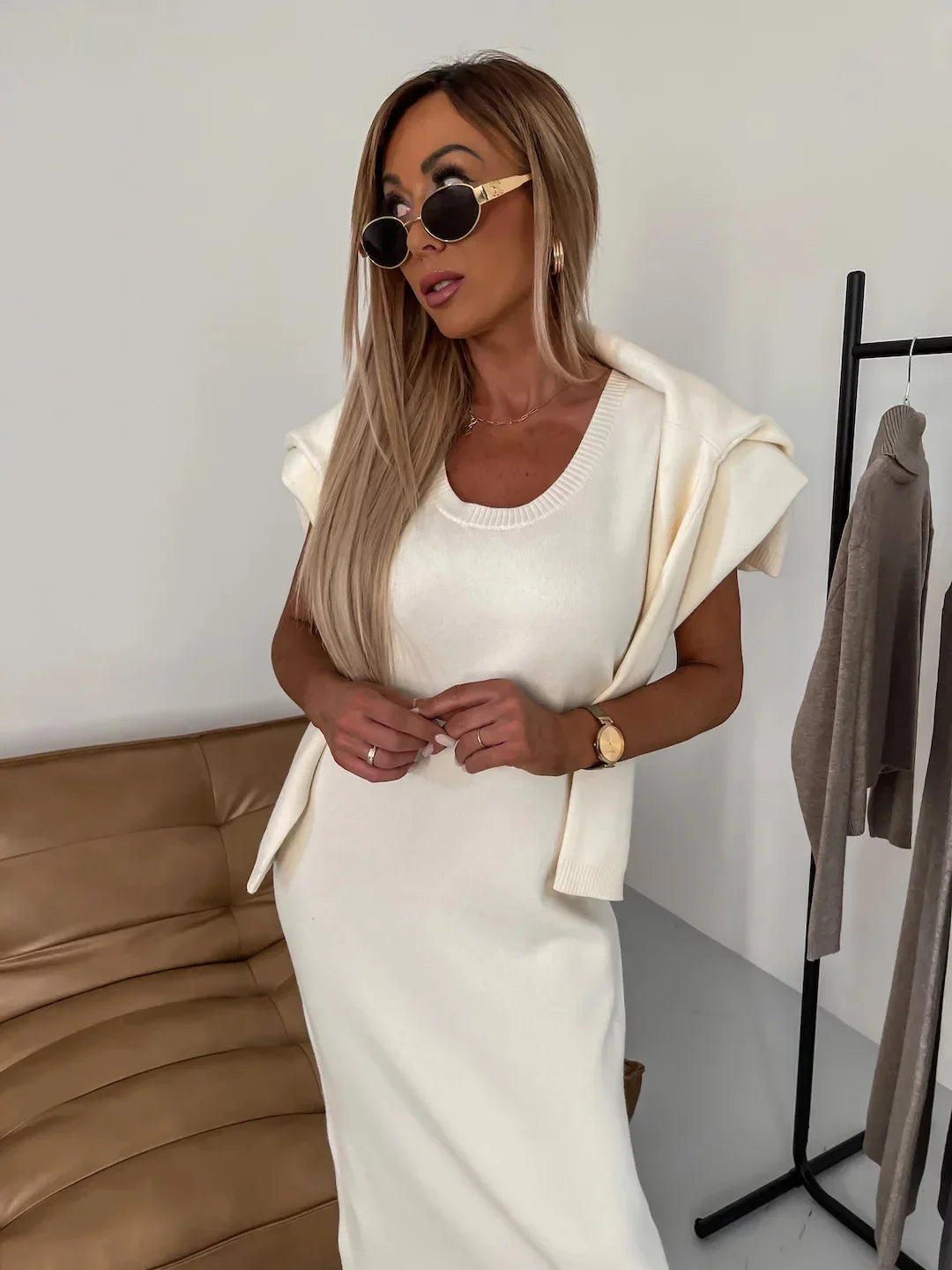 Conjunto Elegante Feminina de Tricô