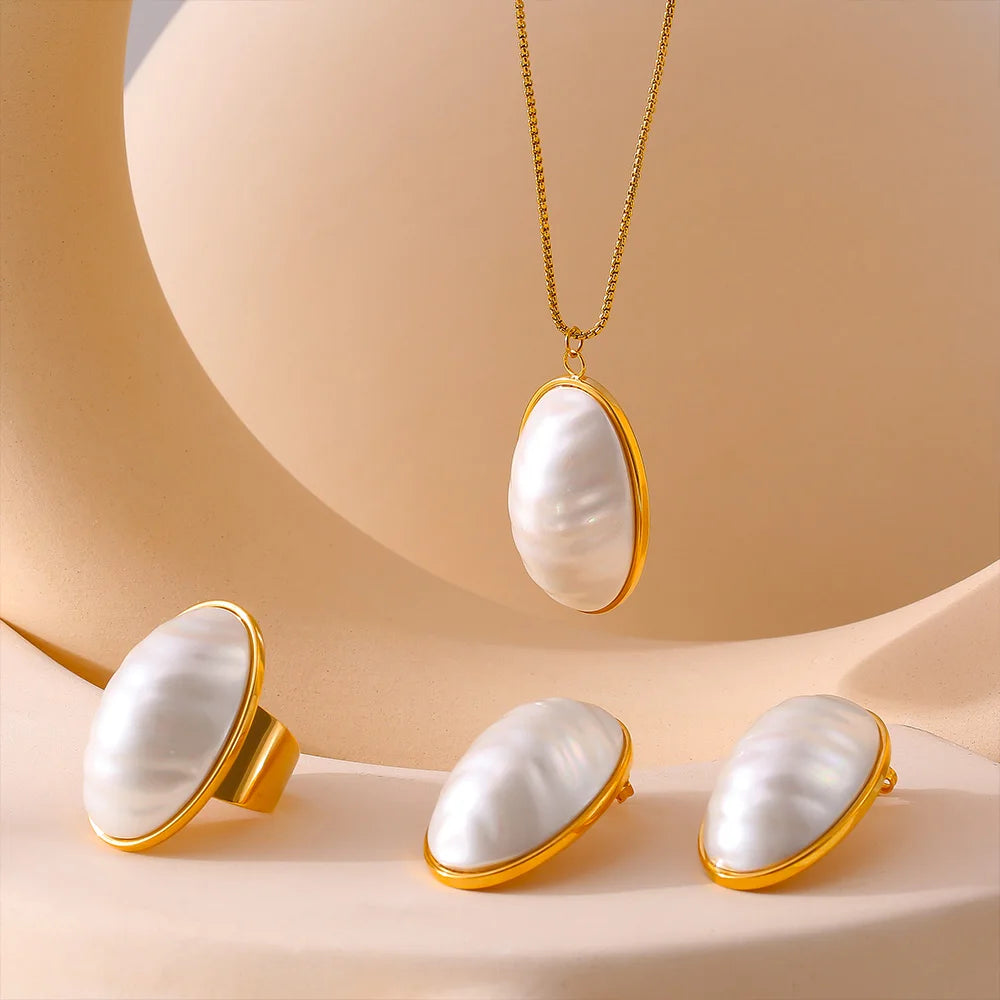 Conjunto Elegante Trio Oval de Perola
