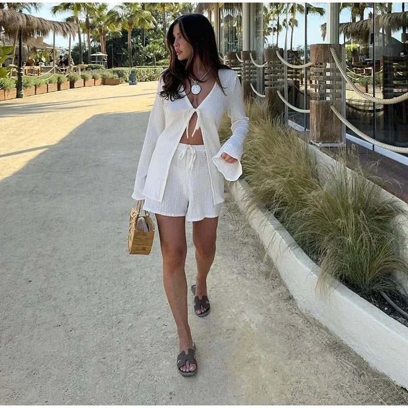 Conjunto Feminino Elegante de Verão com Renda