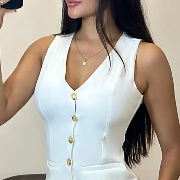 Conjunto Lais com Gola V e Botões