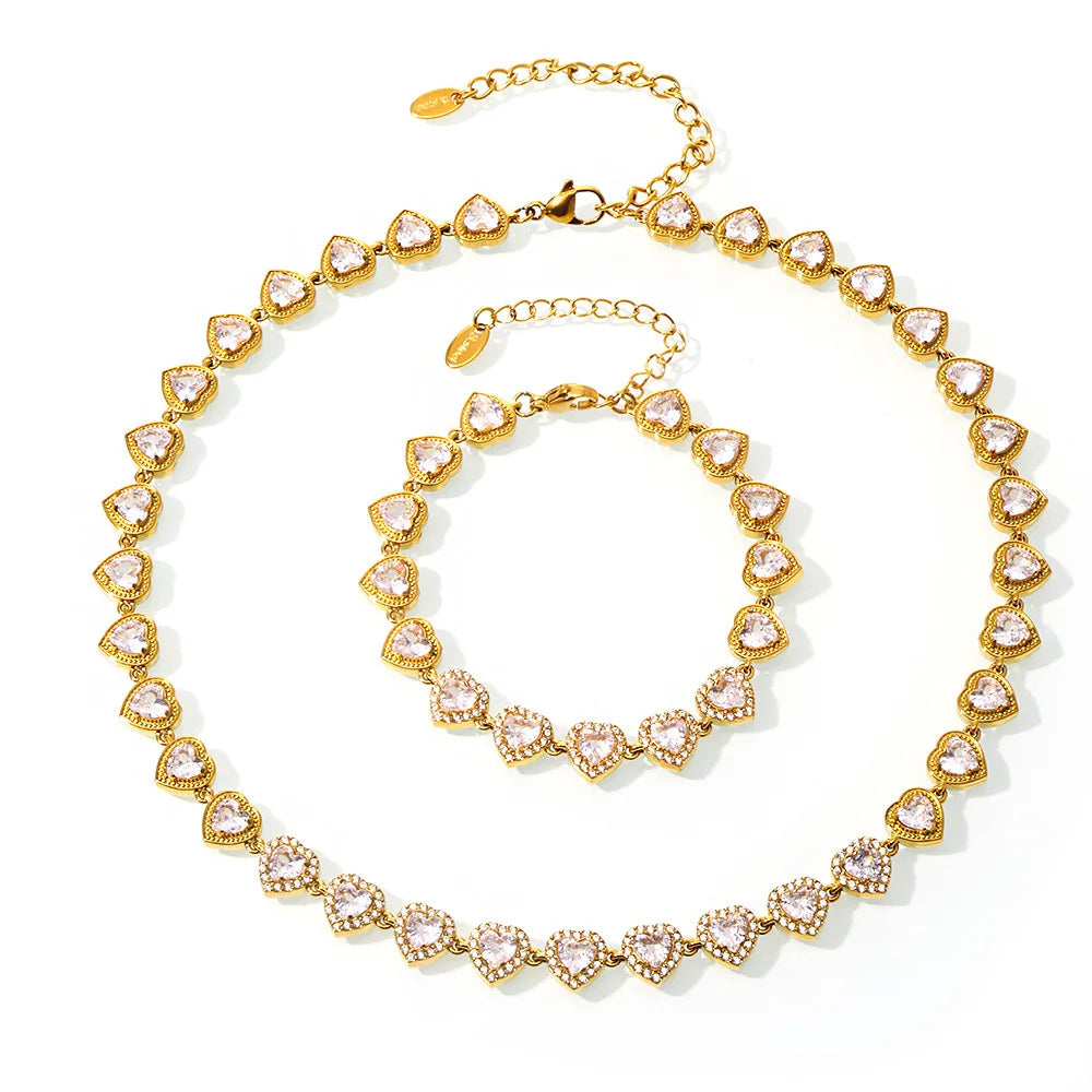Conjunto Luxo Colar e Pulseira Coração com Zircão