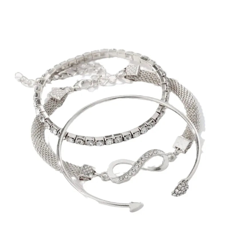 Conjunto Pulseira Coração com Cristais e Infinito