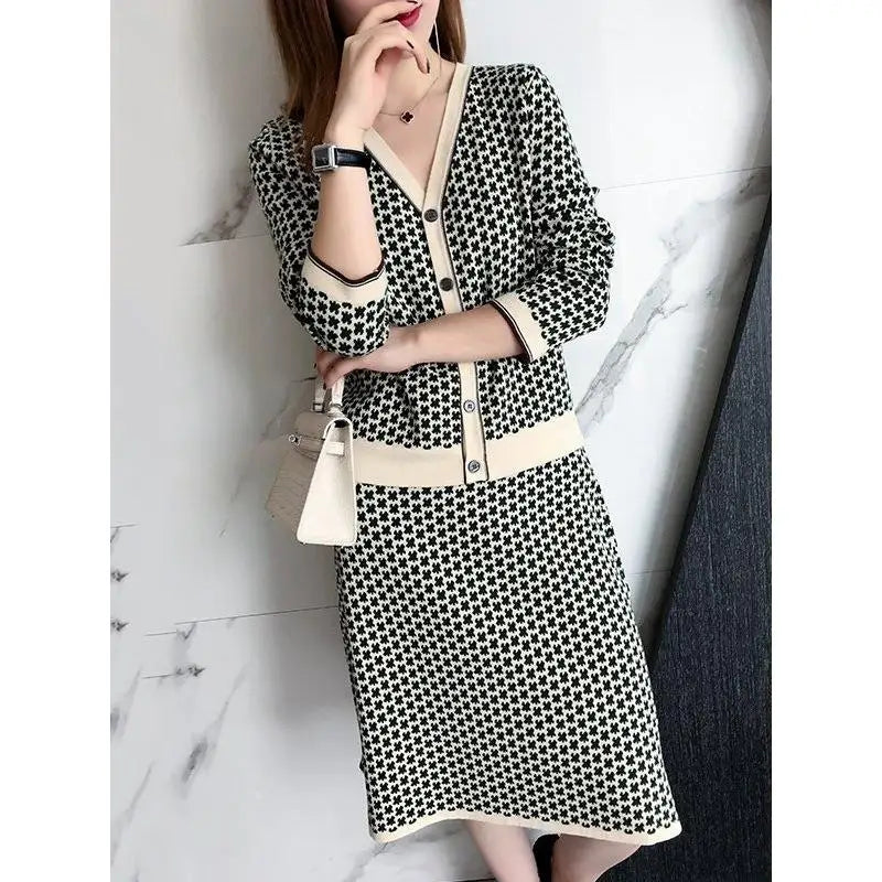Conjunto Tricô Elegante Estilo Francês