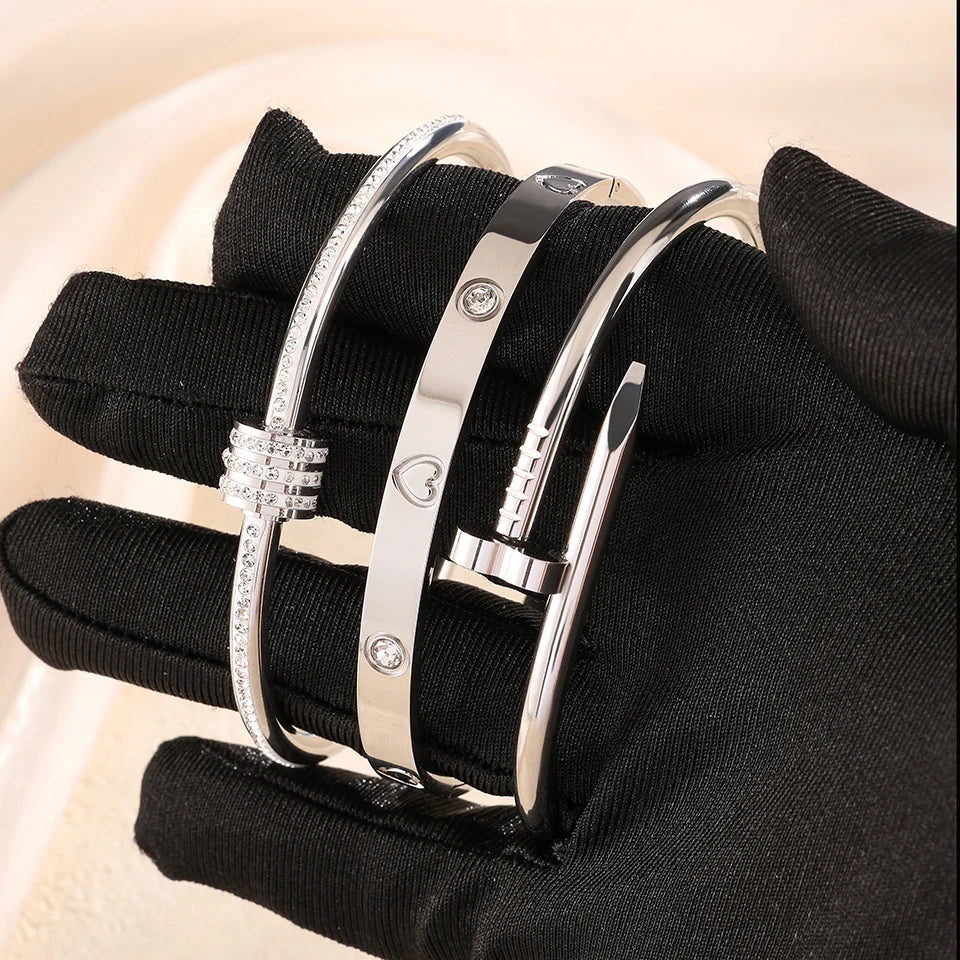 Conjunto de 3 Pulseiras Prata com Strass