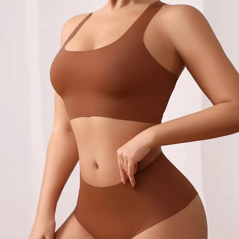 Conjunto de Calcinha e Sutiã Sem Costura Marrom
