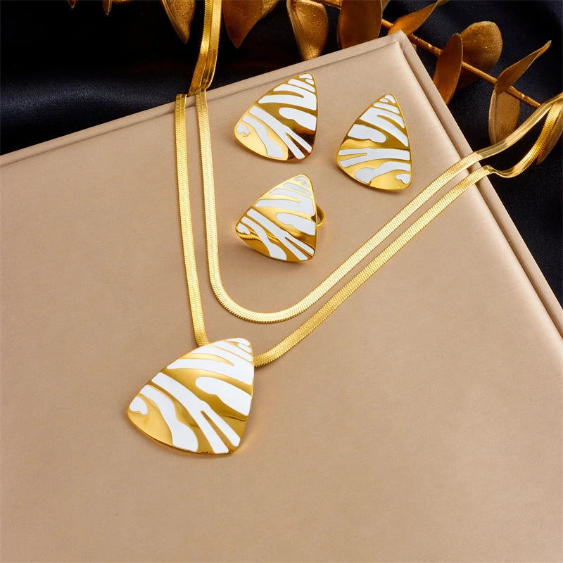 Conjunto de Jóias Listra Tigre Branco com Dourado