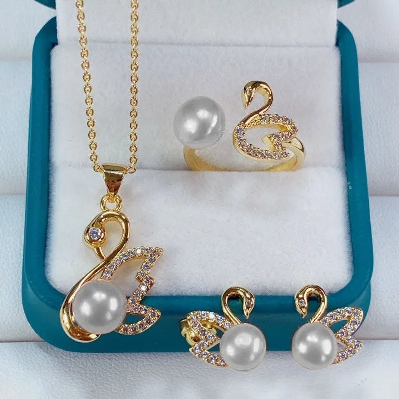 Conjunto de Jóias Pérola Cisne Dourado