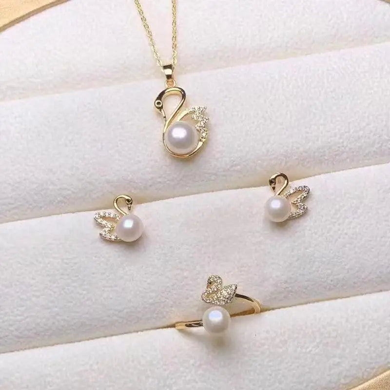 Conjunto de Jóias Pérola Cisne Dourado