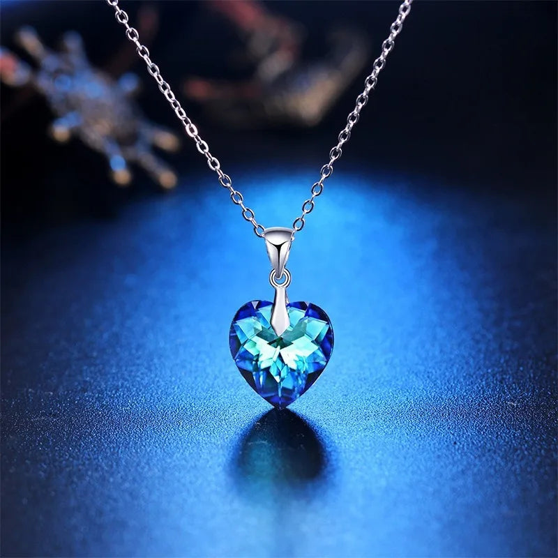 Conjunto de Joias Coração com Cristais Azul