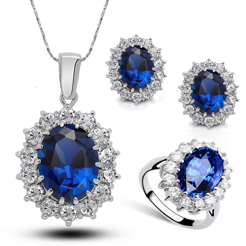 Conjunto de Joias Luxo Azul Zircônia