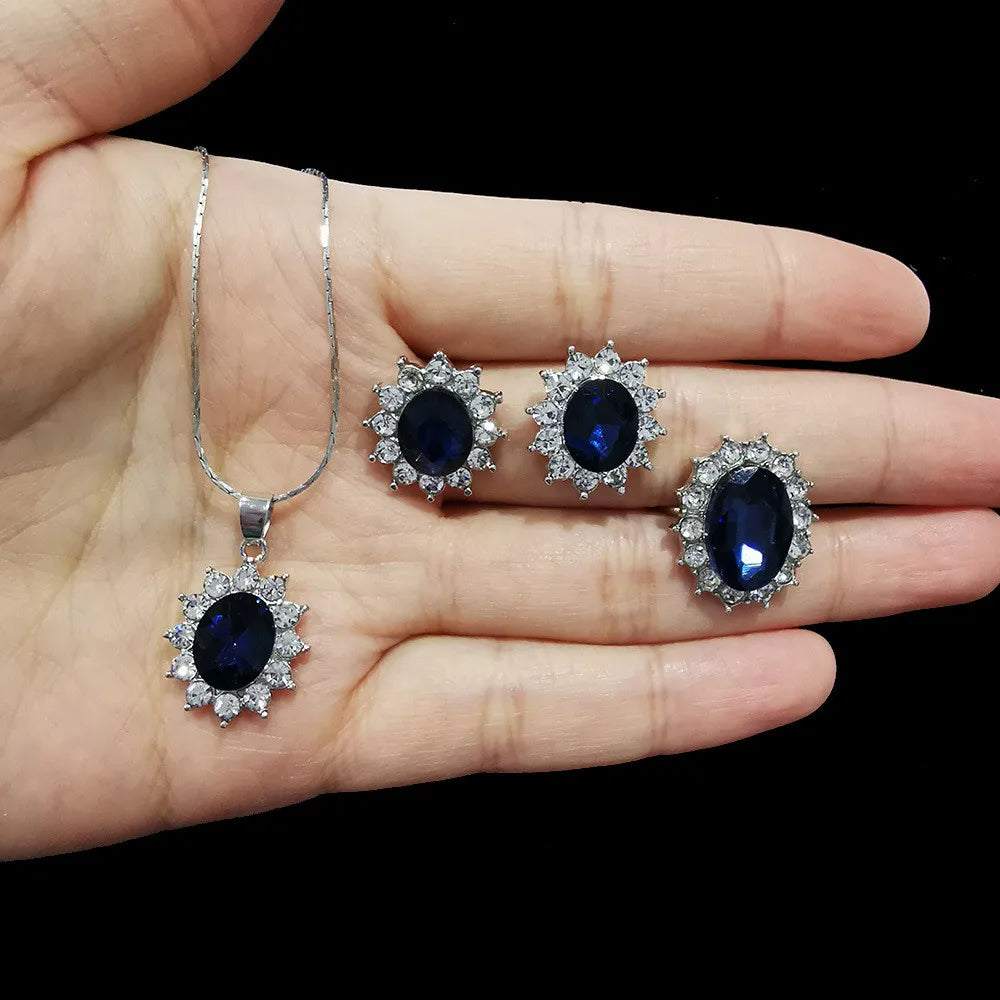 Conjunto de Joias Luxo Azul Zircônia