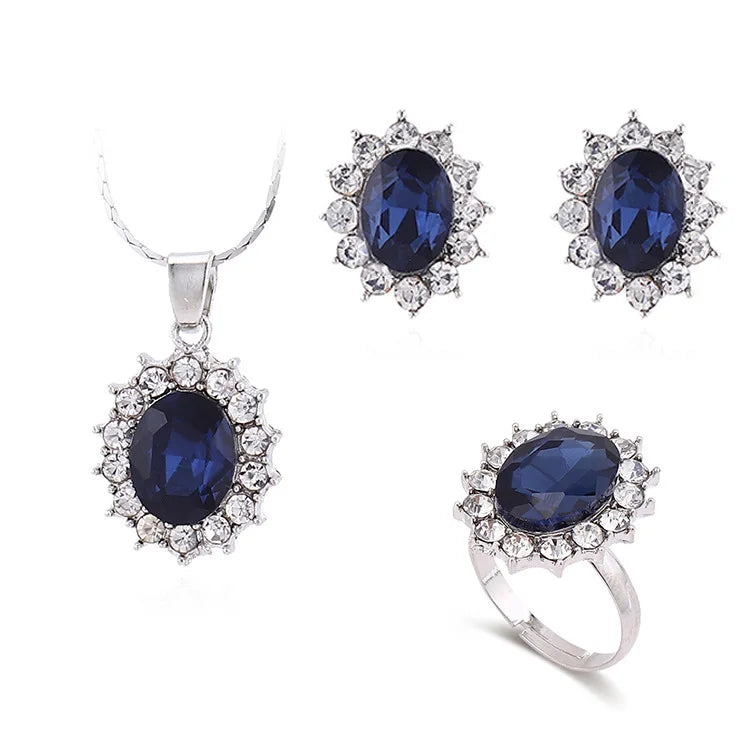 Conjunto de Joias Luxo Azul Zircônia