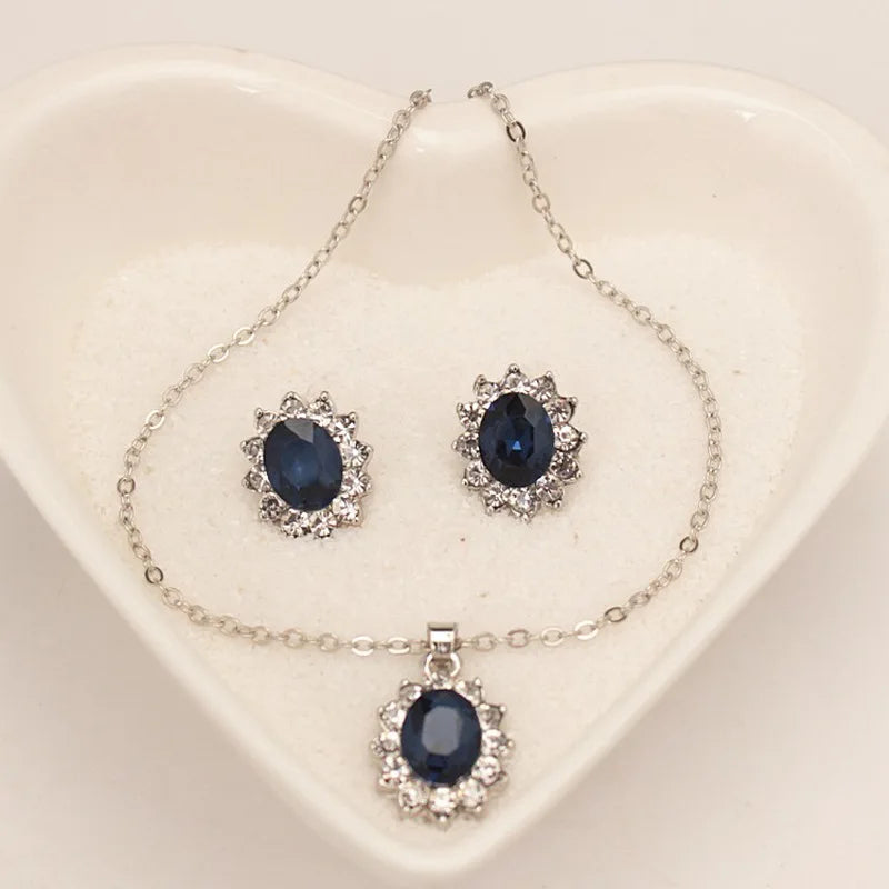 Conjunto de Joias Luxo Azul Zircônia