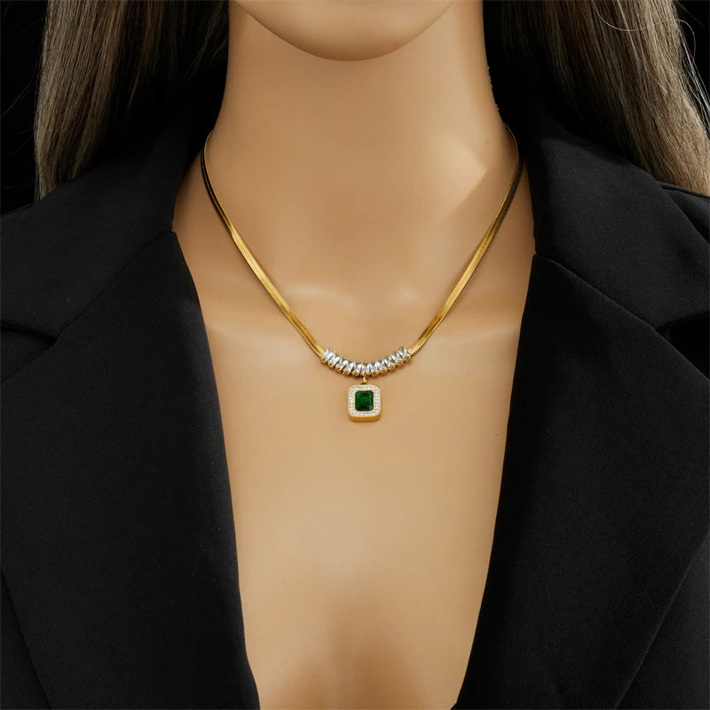 Conjunto de Joias Luxo com Cristal Verde e Strass
