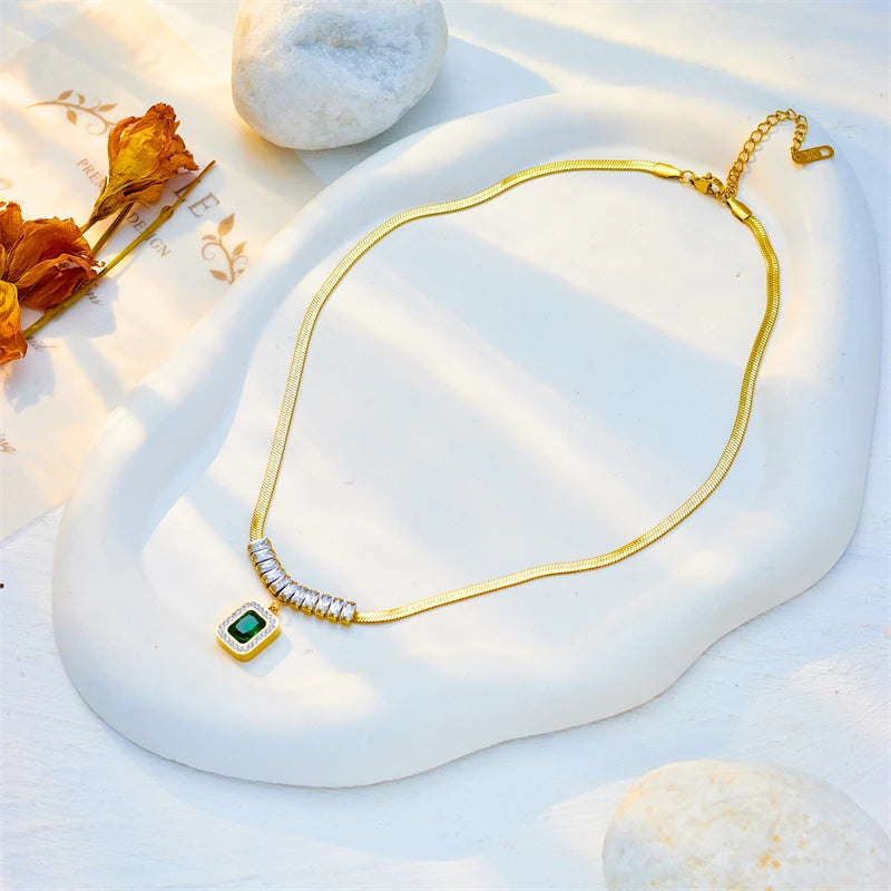 Conjunto de Joias Luxo com Cristal Verde e Strass