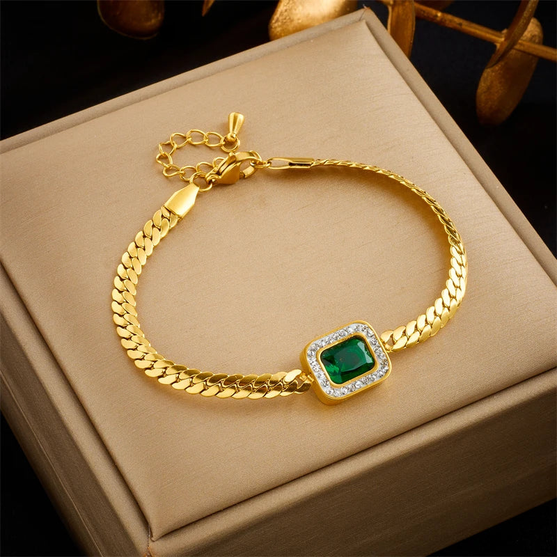 Conjunto de Joias Luxo com Cristal Verde e Strass