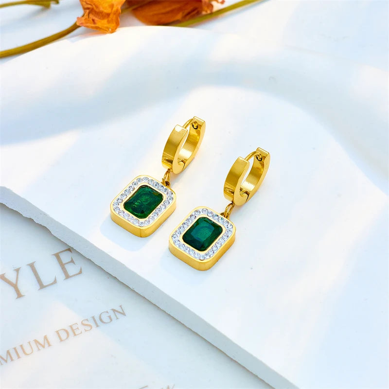 Conjunto de Joias Luxo com Cristal Verde e Strass