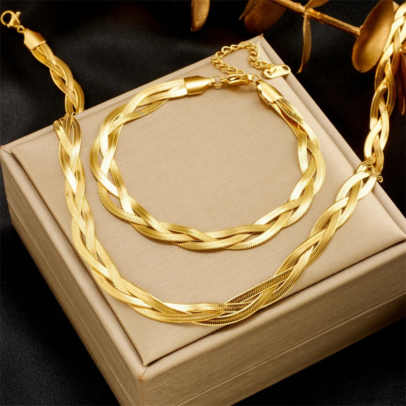 Conjunto de Joias Malha Dourado 3 em 1