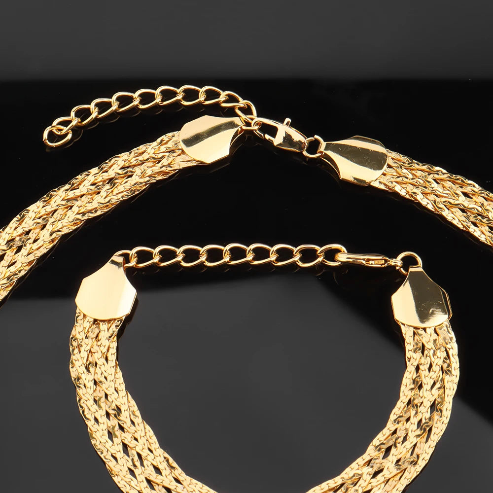 Conjunto de Joias Malha Dourado Transada com 3 Peças 3