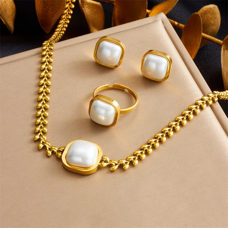 Conjunto de Joias Pérola Quadrada