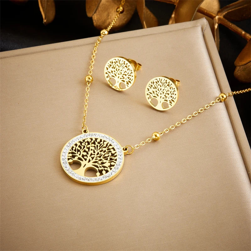 Conjunto de Joias Árvore da Vida Dourada