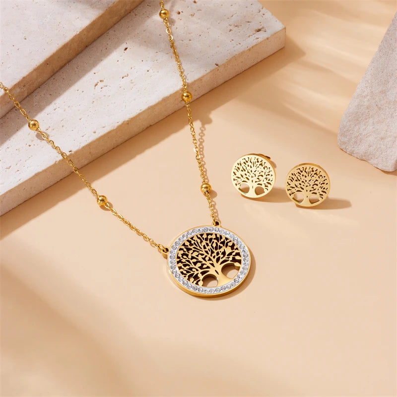 Conjunto de Joias Árvore da Vida Dourada