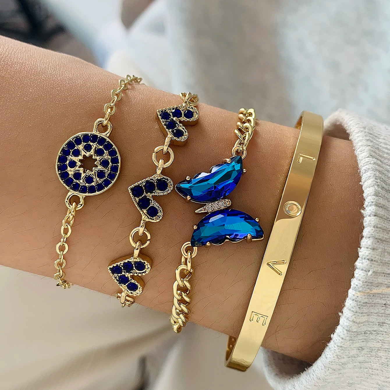Conjunto de Pulseiras Boho Borboleta Azul