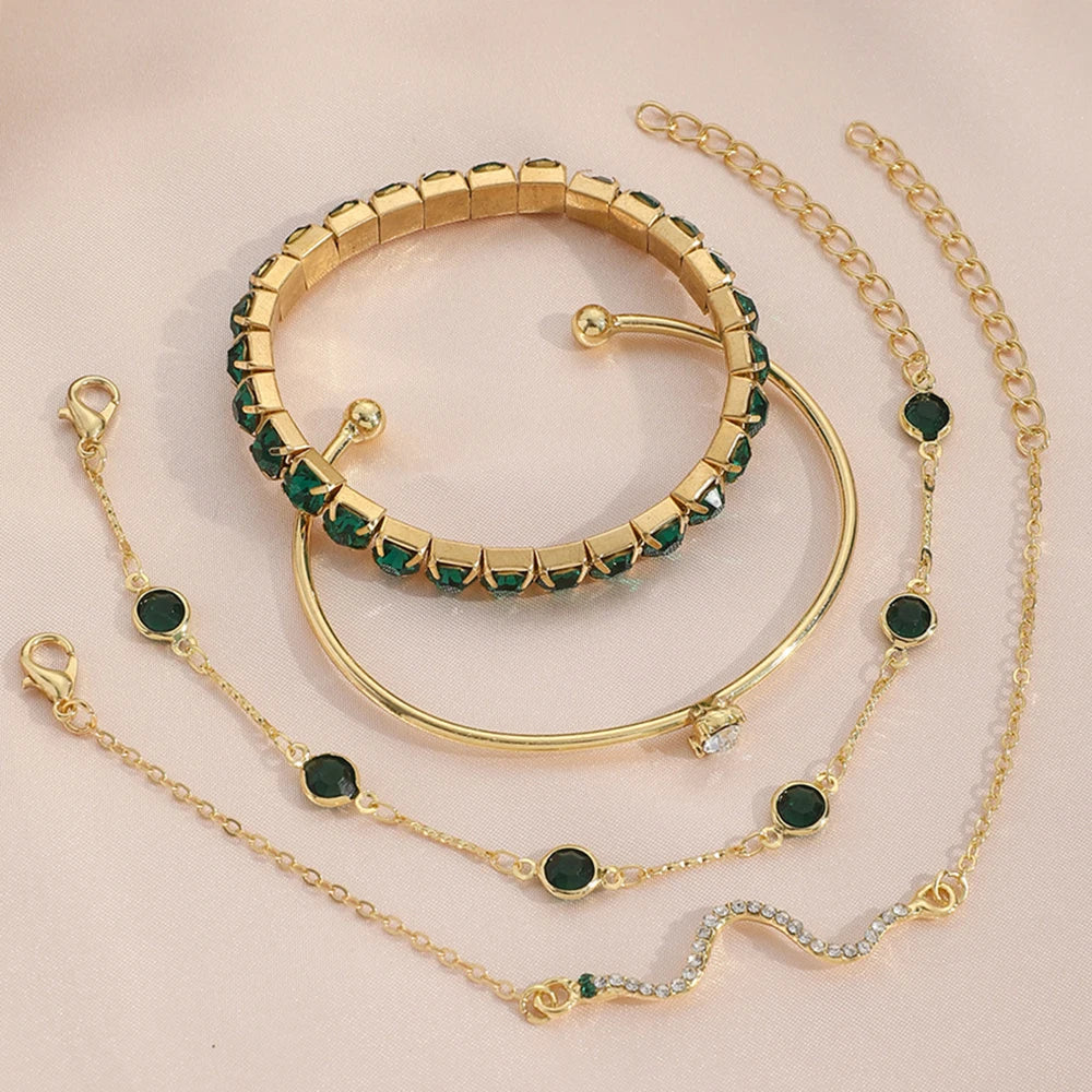Conjunto de Pulseiras com Pedras e Strass Verde