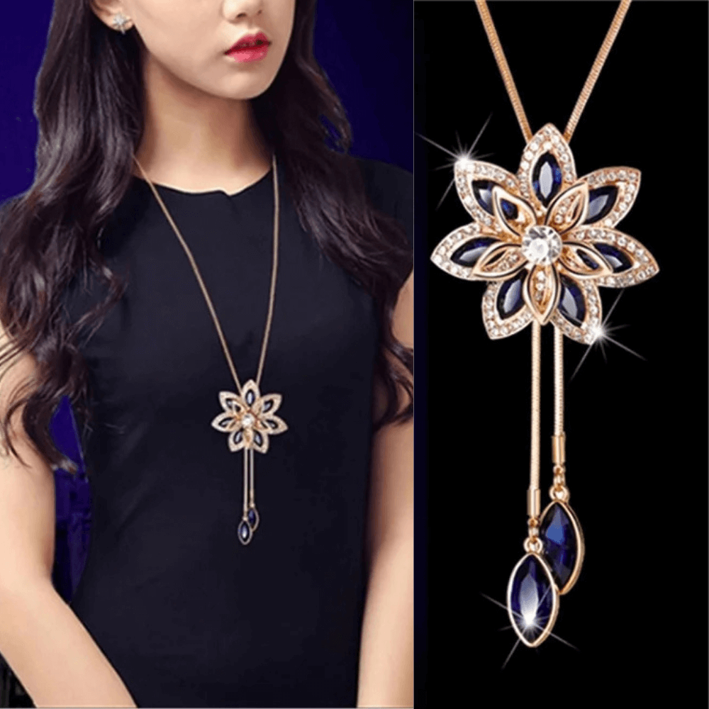 Gargantilha Feminina Flor de Cristal Longo